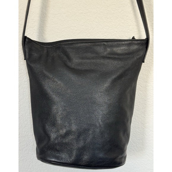 Bechamel Black Leather Crossbody Handbag Brass Hardware Western Purse Vintage - Picture 6 of 14